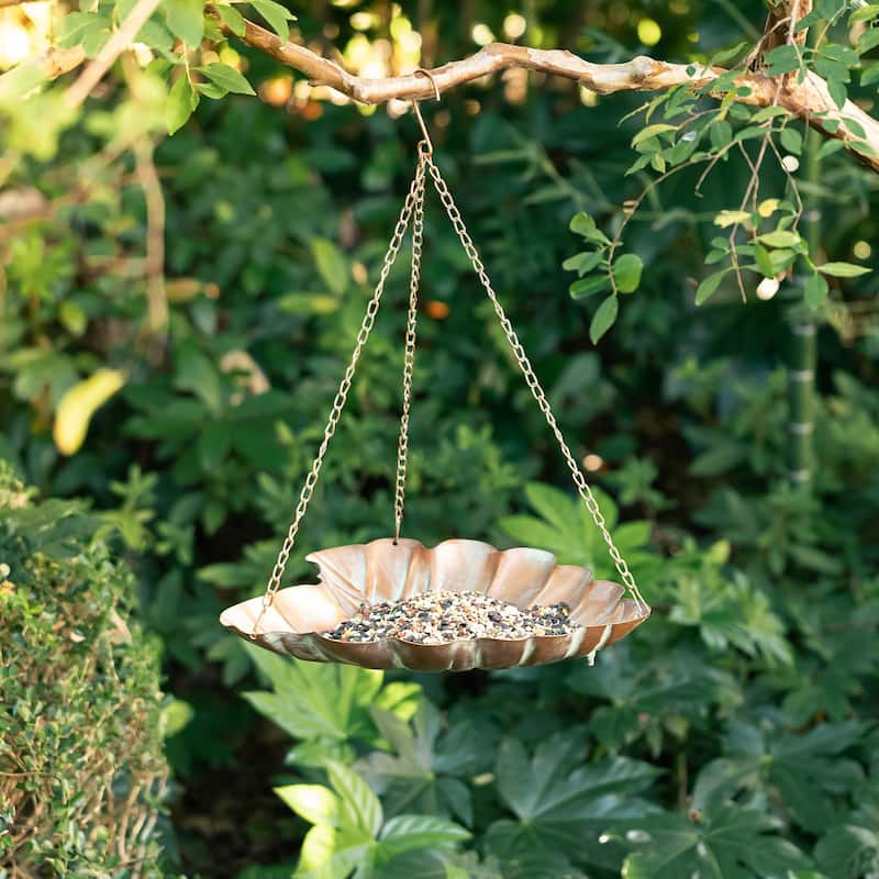 Glitzhome 19.5"H Metal Faux Copper Patina Finish Birdfeeder Free stanging or Hanging Birdbath
