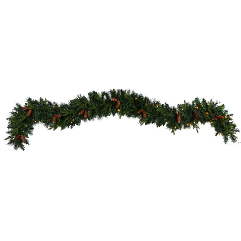 9Ft Christmas Garland with Lights - Artificial Pine & Pinecone Decor - Holiday Home Decor - 108