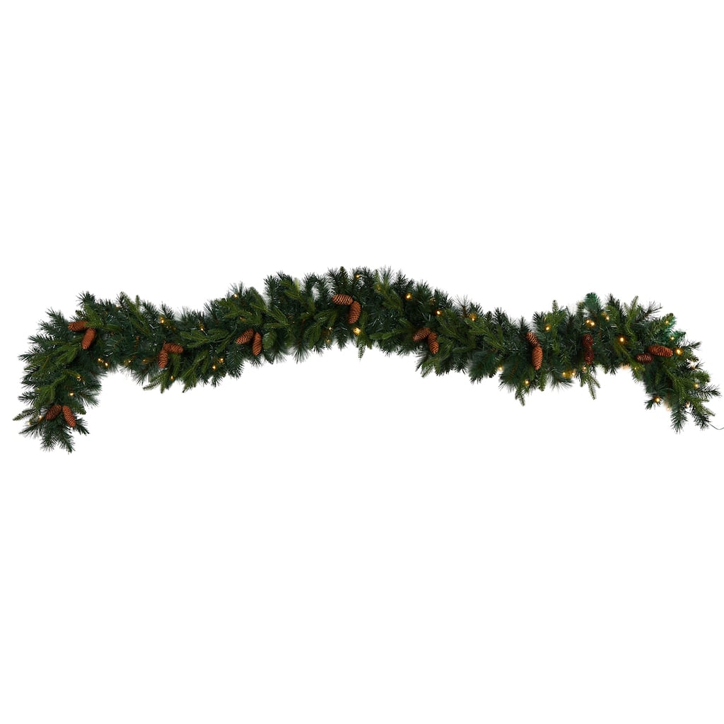 9Ft Christmas Garland with Lights - Artificial Pine & Pinecone Decor - Holiday Home Decor - 108