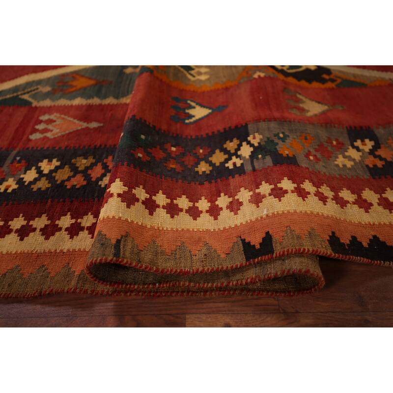 Kilim Qashqai Persian Vegetable Dye Vintage Flatweave Wool Carpet - 5'4" X 9'6"
