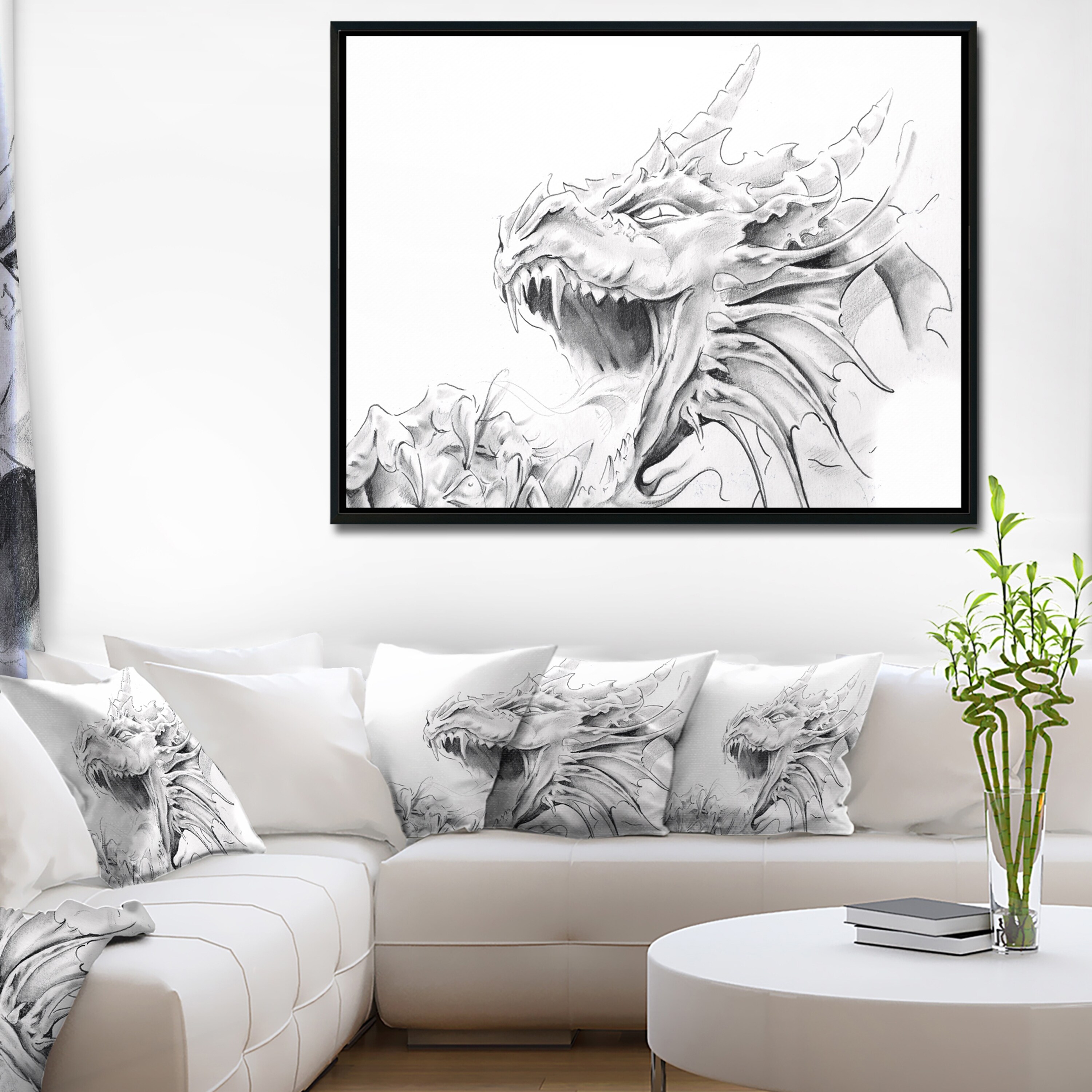 Shop Designart Dragon Tattoo Sketch Abstract Print On Framed