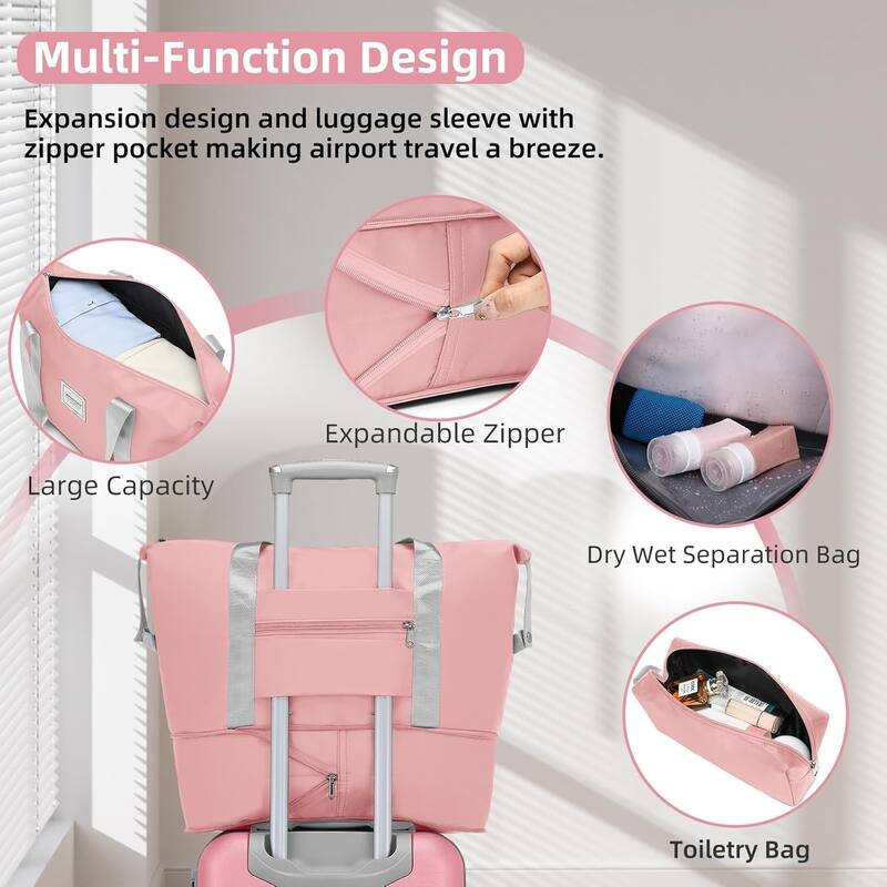 6-Piece Modern Luggage Sets, Expandable Luggage with Travel Bag, TSA Lock and Spinner Wheels, for Boarding Travel, Pink