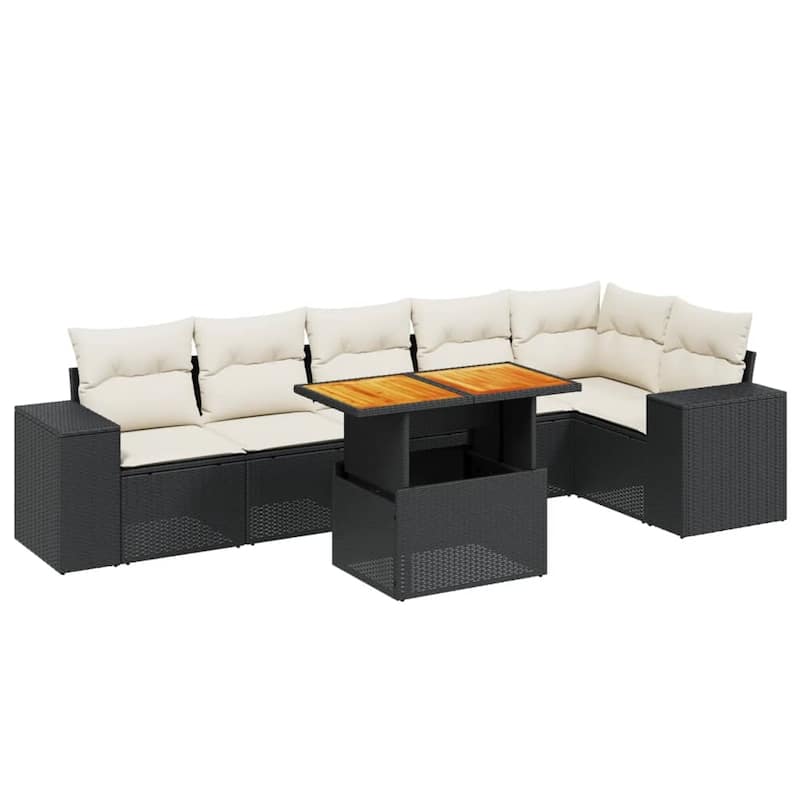 vidaXL Patio Sofa Set with Cushions Table and Modular Sofas 7 Piece Poly Rattan