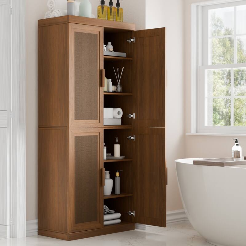 Dovelina Sideboard Buffet Storage Cabinets with Adjustable Shelves,Rattan Door - 72"Lx31"H