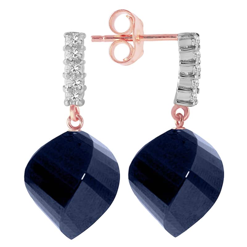 30.65 Carat 14K Solid Gold Gemstone Earrings Diamond Sapphire - Rose