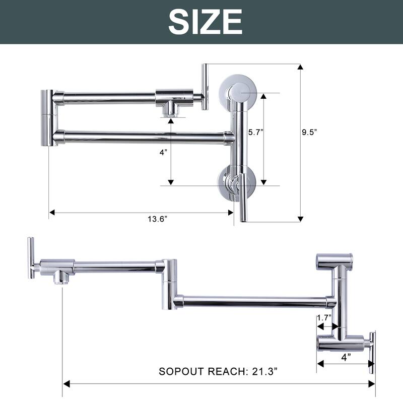 WOWOW Wall Mounted Pot Filler with Control Double Joint Swing Arm