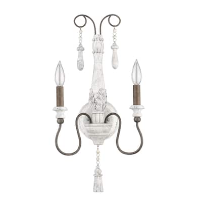 The Gray Barn Bonin Road Shabby Chic French Inspired Distressed White and Iron 2-light Wall Sconce