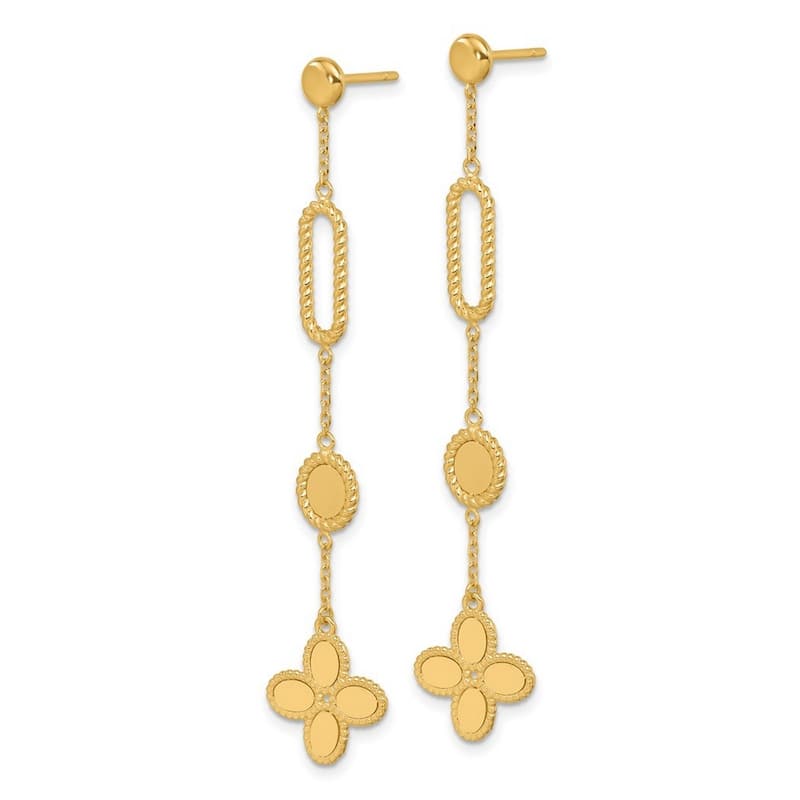 Curata 14K Italian Yellow Gold Paperclip, Circle and Clover Long Drop Earrings - 12x65mm