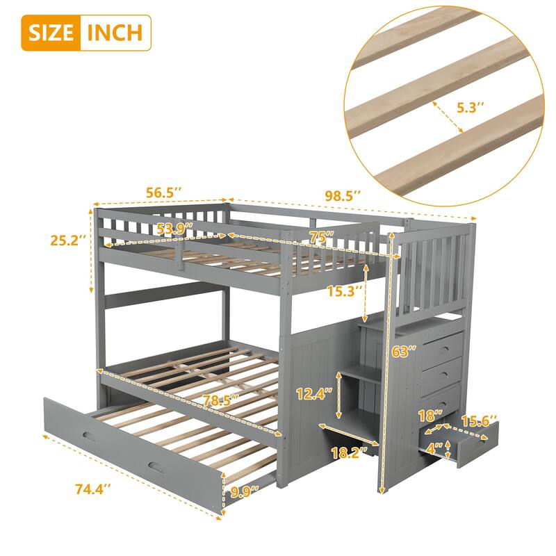 Full over Full Bunk Bed with Twin Size Trundle