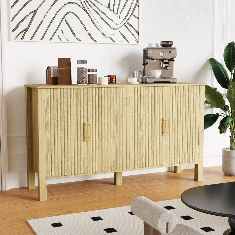 EROMMY Modern Fluted Sideboard Buffet Cabinet, Solid Wood Console Table with Adjustable Shelves for Living Room, Dining Room