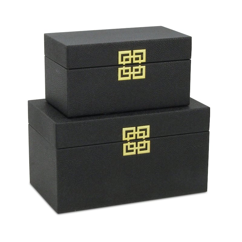 Black Shagreen Raised Bubble Box (Set of 2)