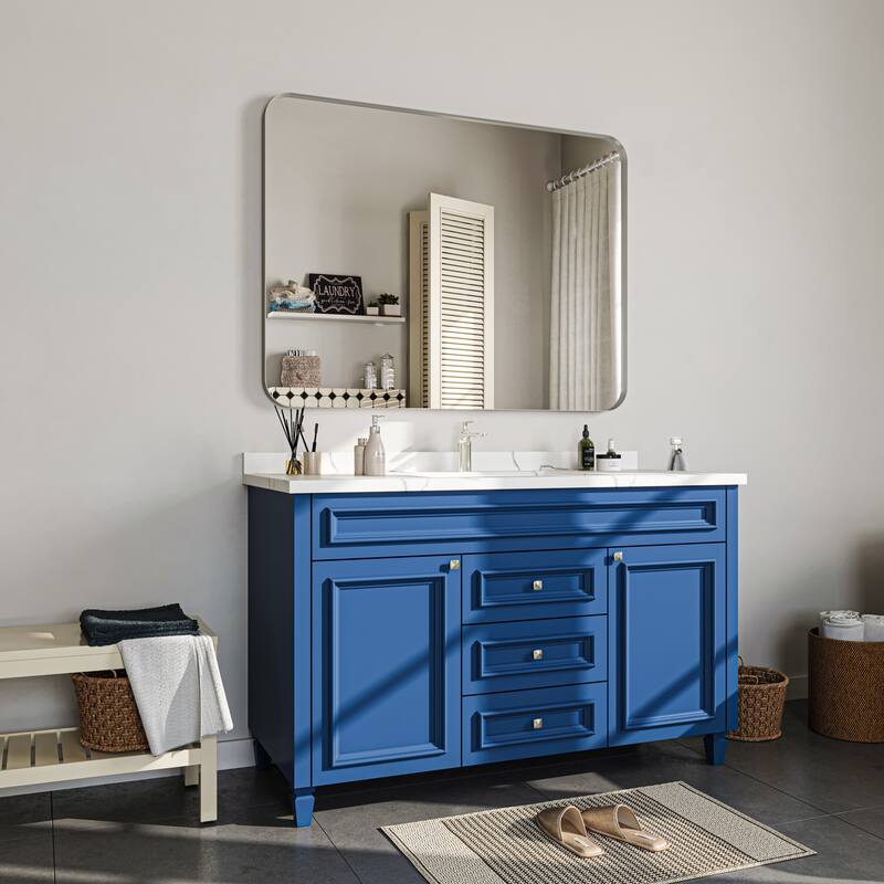 Stylish Rounded Aluminum Framed Bathroom Mirror – Full Length Wall Accent Mirror for Elegant Home Decor