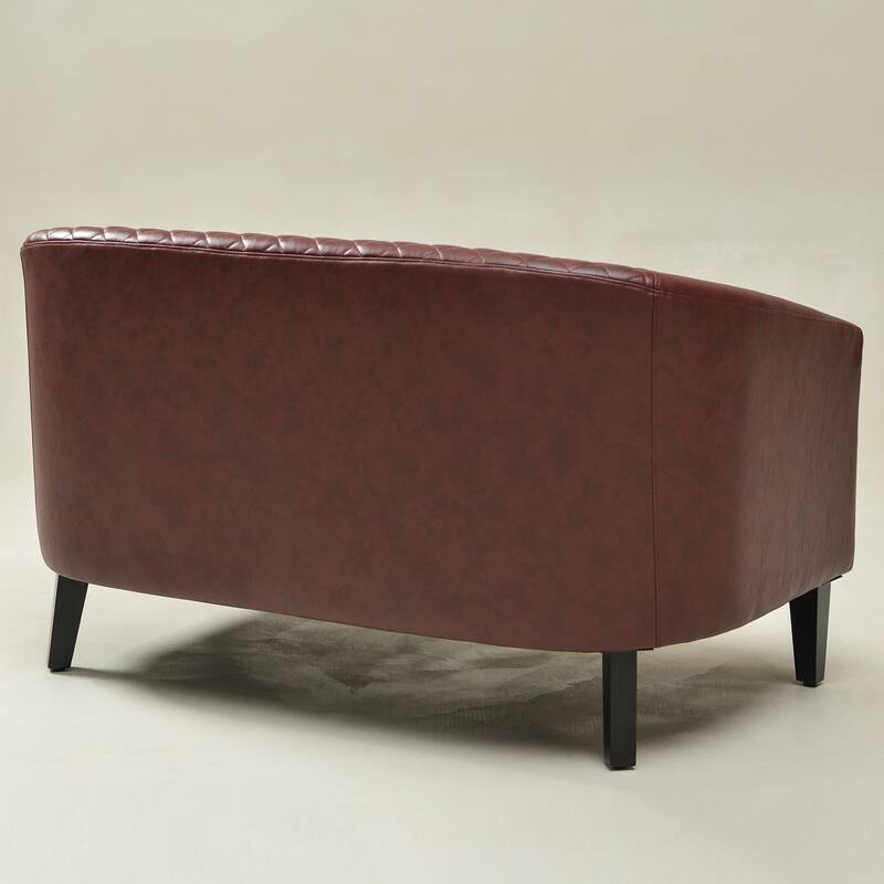 KINWELL 50"W Tufted Faux Leather Upholstered Small Loveseat Sofa