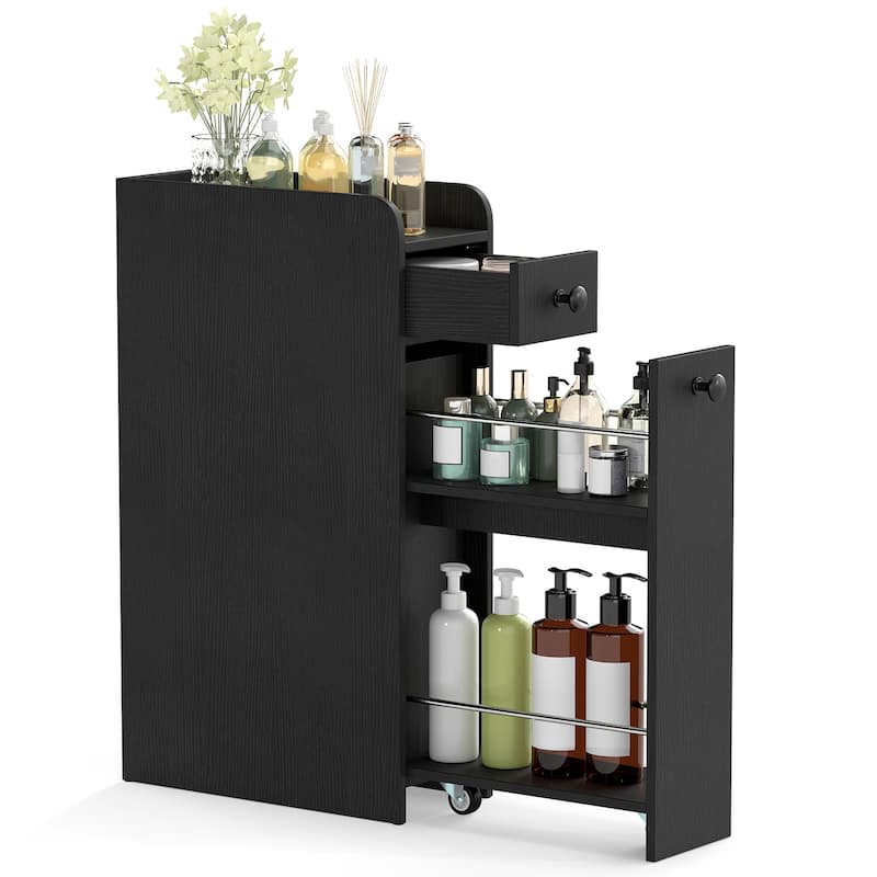 Gymax Small Bathroom Storage Cabinet 4-Tier Narrow Toilet Side Storage - Black