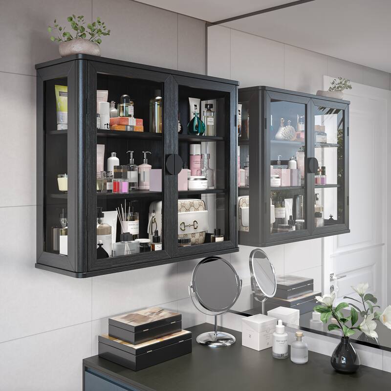 Modern Wall-Mounted Storage Cabinet with Tempered Glass Doors