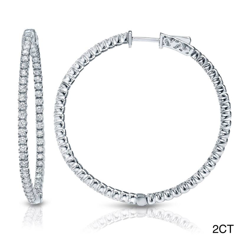 Auriya 14k Gold Small to Large Inside-out Diamond Hoop Earrings - 2ct TW (1.96-inch) - White Gold