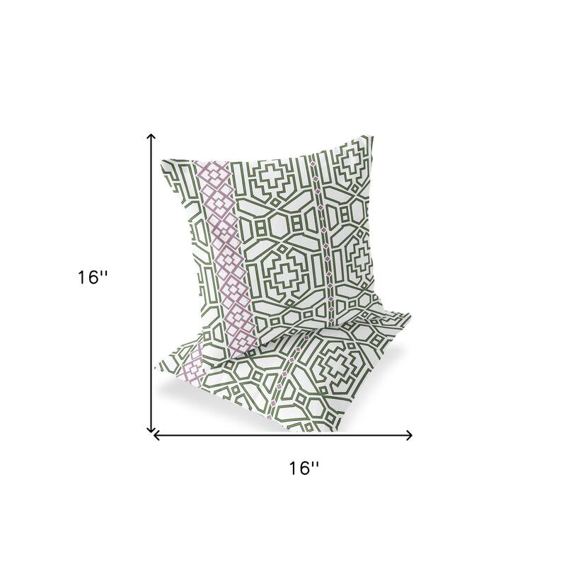 HomeRoots Set of Two 16" X 16" Green and White Blown Seam Geometric Indoor Outdoor Throw Pillow - 16.00' X '16.00' X '5.00