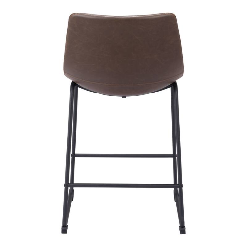HomeRoots Set of Two 24" Espresso and Black Faux Leather and Steel Counter Height Bar Chairs