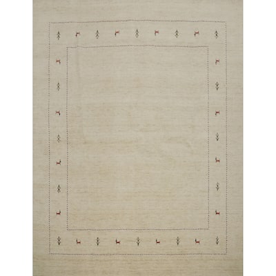 Hand Knotted Oriental 100% Wool Carpet Tribal Animal Pictorial Beige & Ivories Gabbeh Area Rug - 8' 0'' X 8' 2''