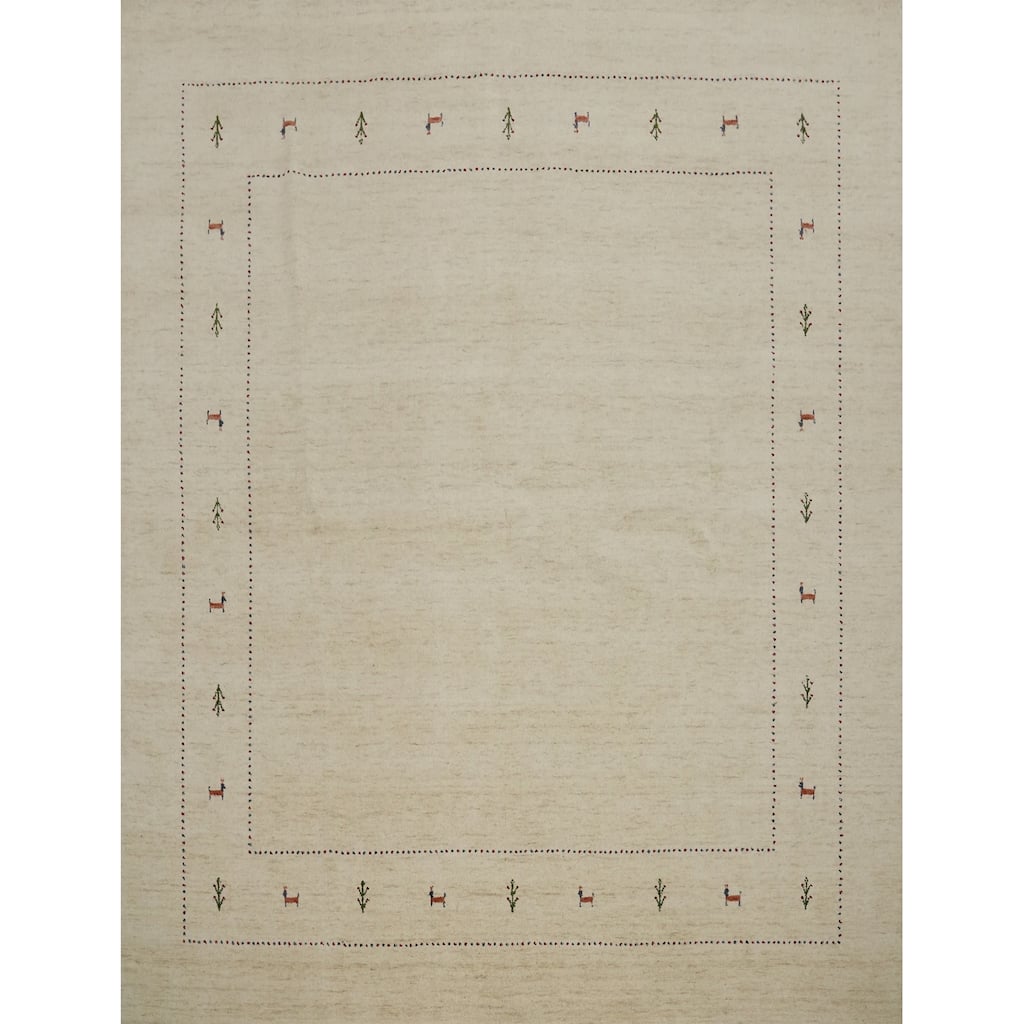 Hand Knotted Oriental 100% Wool Carpet Tribal Animal Pictorial Beige & Ivories Gabbeh Area Rug - 8' 0'' X 8' 2''
