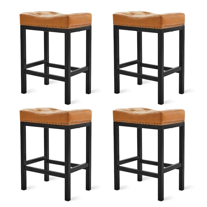 Backless Cushioned Faux Leather Bar Stools Counter Height Stools with Metal Frame - 24" H