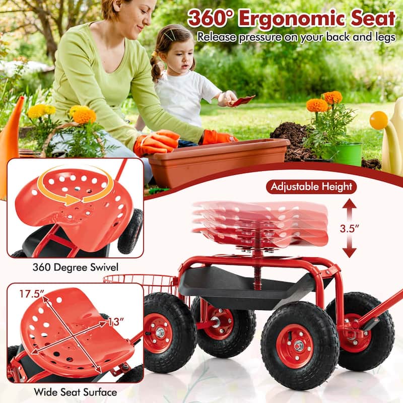 Costway Garden Cart Rolling Work Seat Wagon Scooter for Planting with - See Details