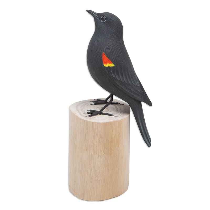 Novica Handmade The Red-Winged Blackbird Wood Statuette
