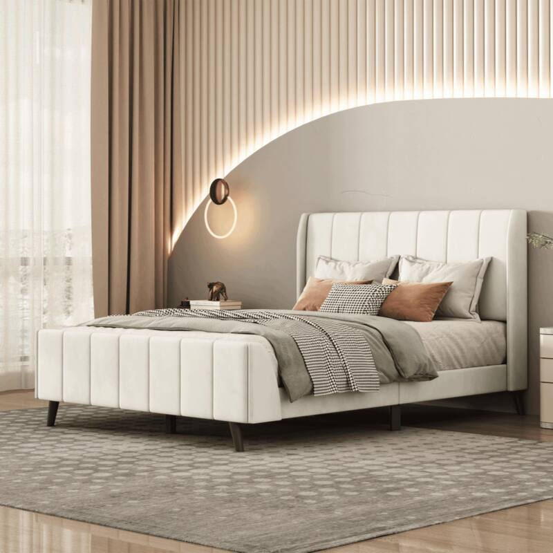 Full Size Upholstered Platform Bed, Velvet