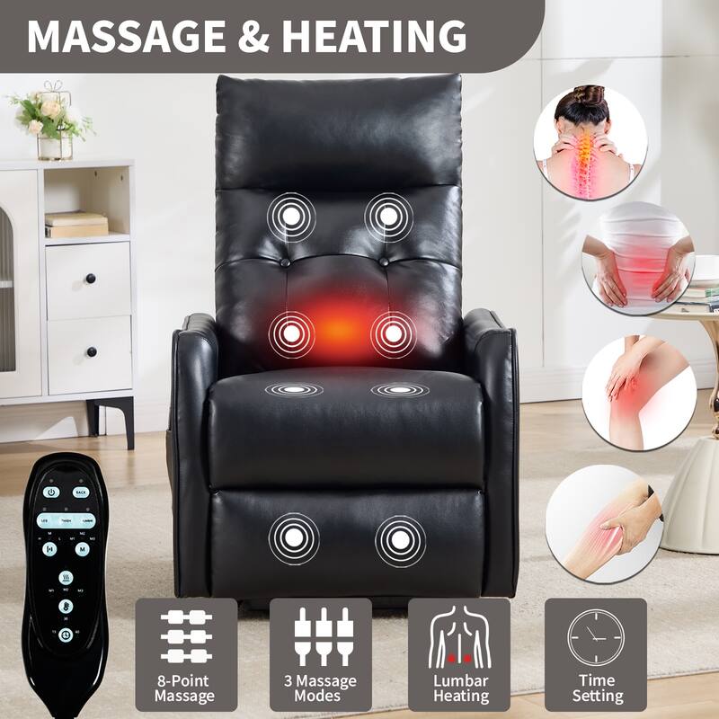 Roomfitters Power Lift Recliner Chair, Single Motor Massage Sofa with Heat and USB Port, Heavy Duty PU Leather