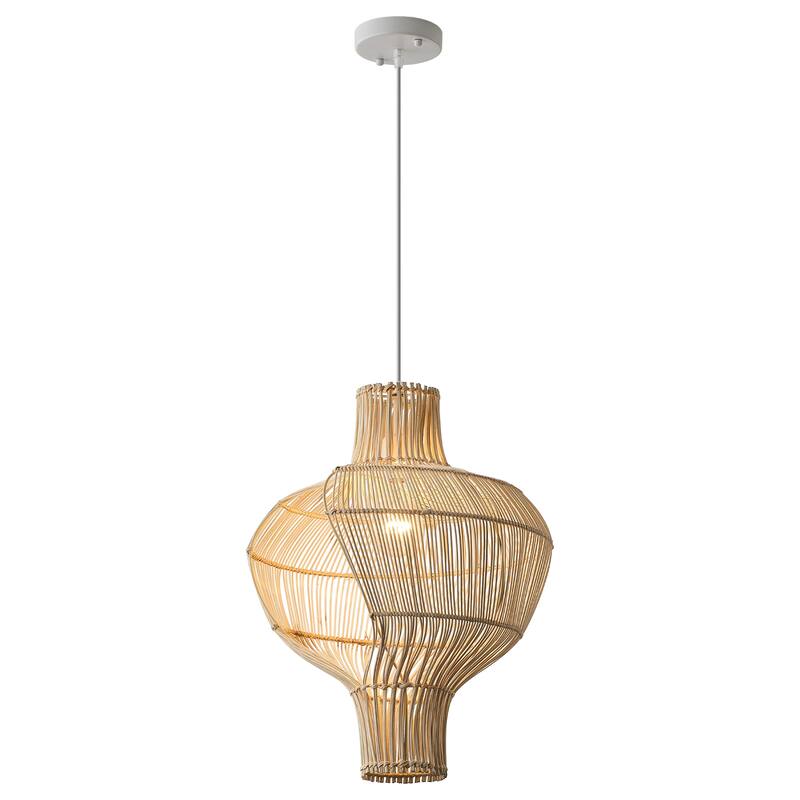 1-Light Coastal Style Creative Brown Hand-Woven Rattan Hanging Pendant Light - 15.74" W x 17.71" H
