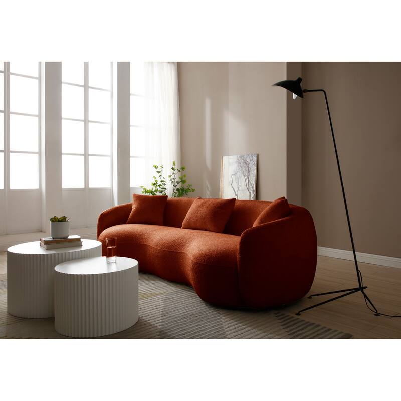 Orange Modern Curved Boucle Upholstered Couch - 41.30 x 93.60 x 26.90