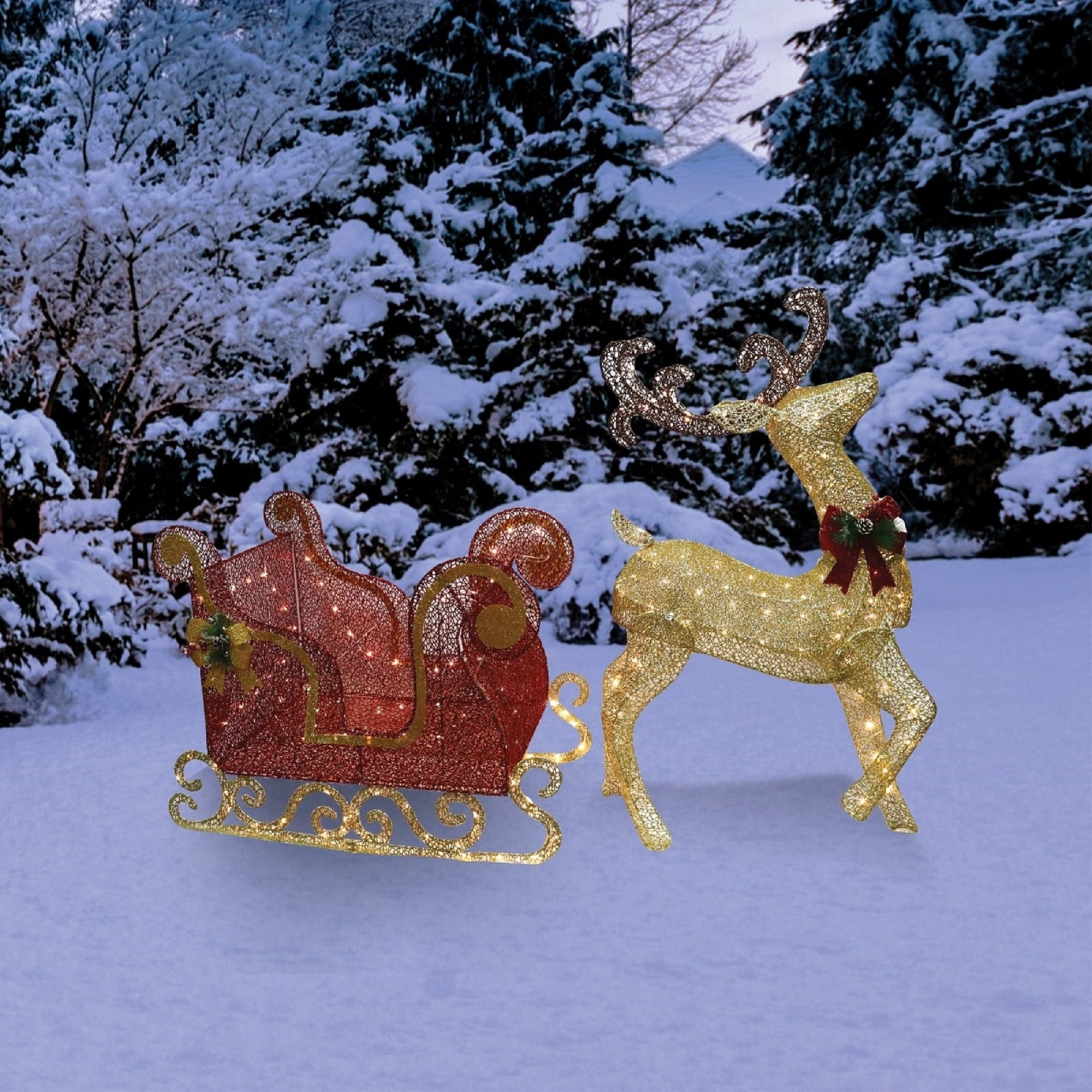 Outdoor sleigh cheap and reindeer