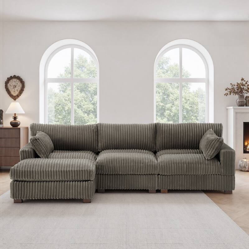 Plush Corduroy Upholstered Modular Sectional Sofa with Chaise