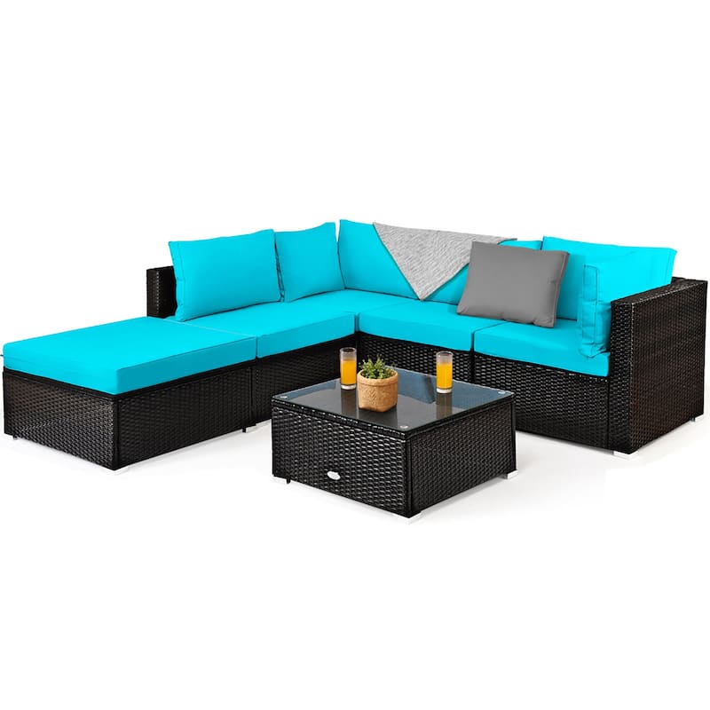 Costway 6PCS Outdoor Patio Rattan Furniture Set Cushioned Sectional