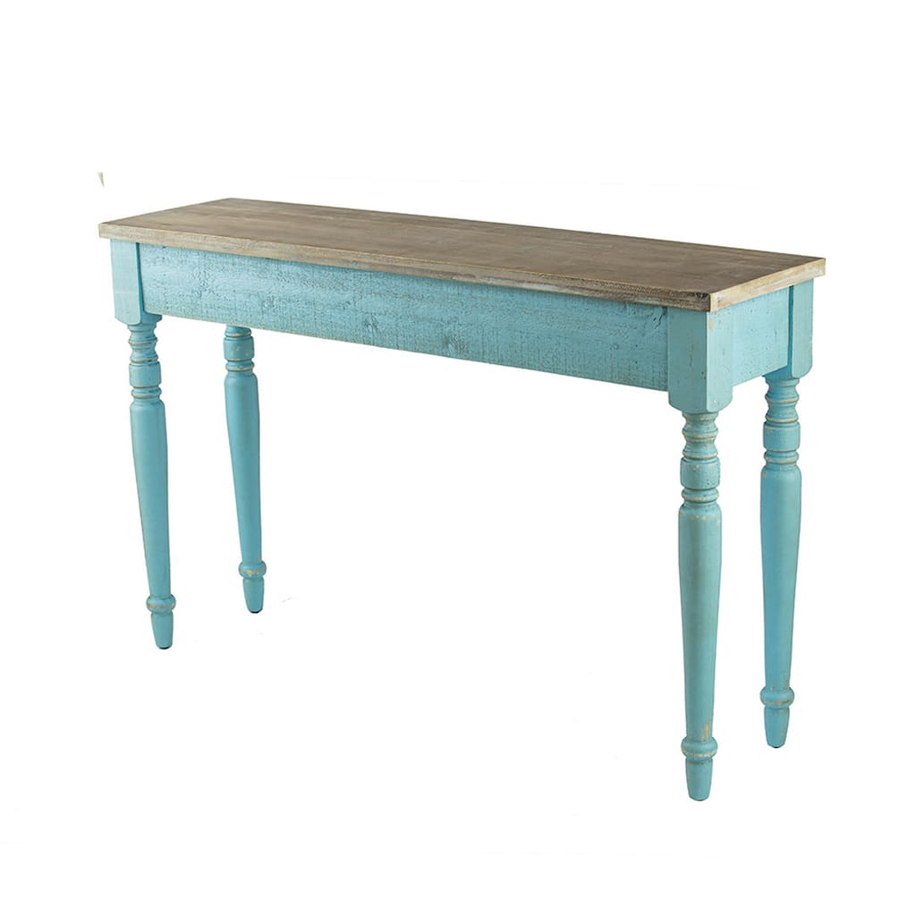 52 Inch Console Sofa Table, Rectangular, Turned Legs, Fir Wood, Teal Blue