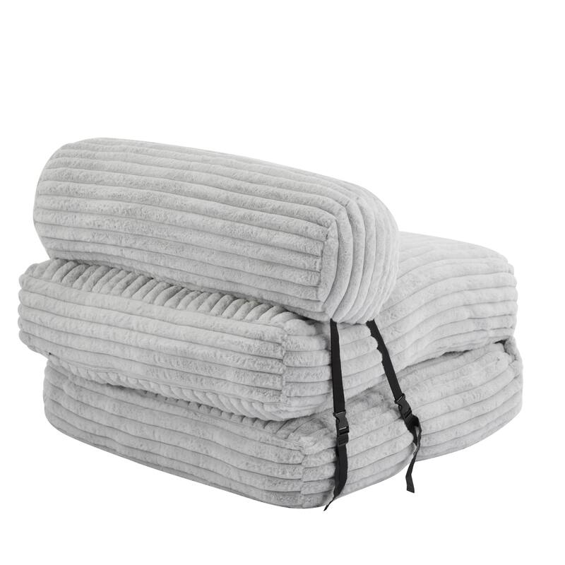 Roomfitters Latina Indoor Foldable Bean Bag Lounge Chair Bed with Neck Pillow, Light Grey Faux Fur