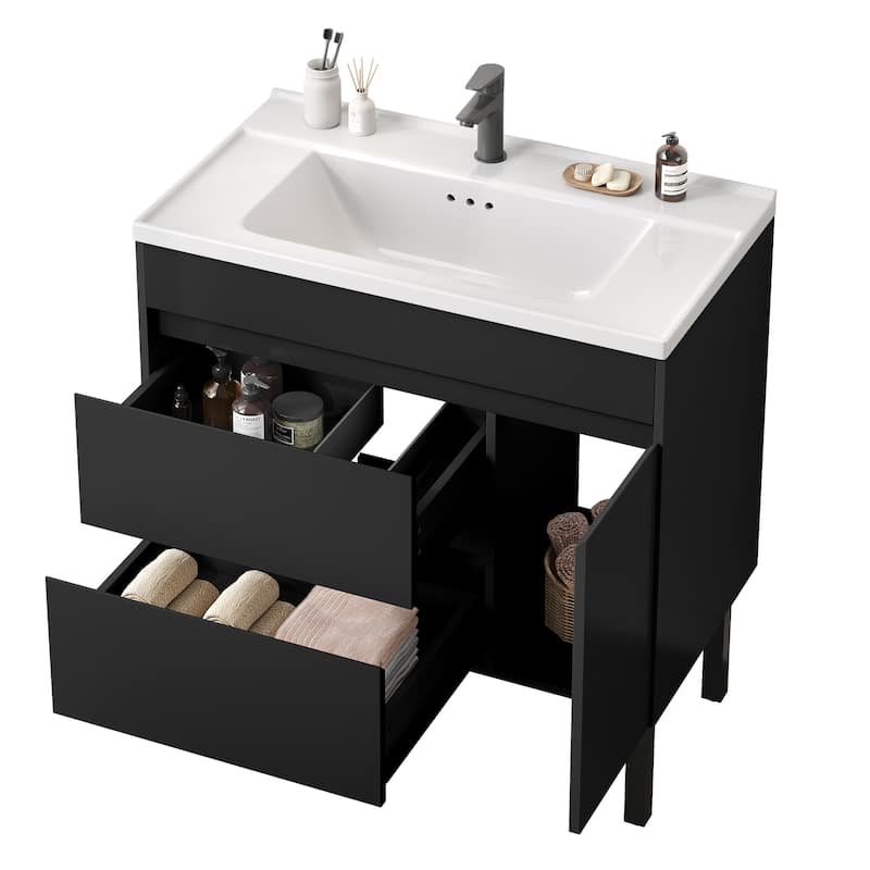 Moasis 16''/24''/36" Freestanding Single Bathroom Vanity with Ceramic Basin