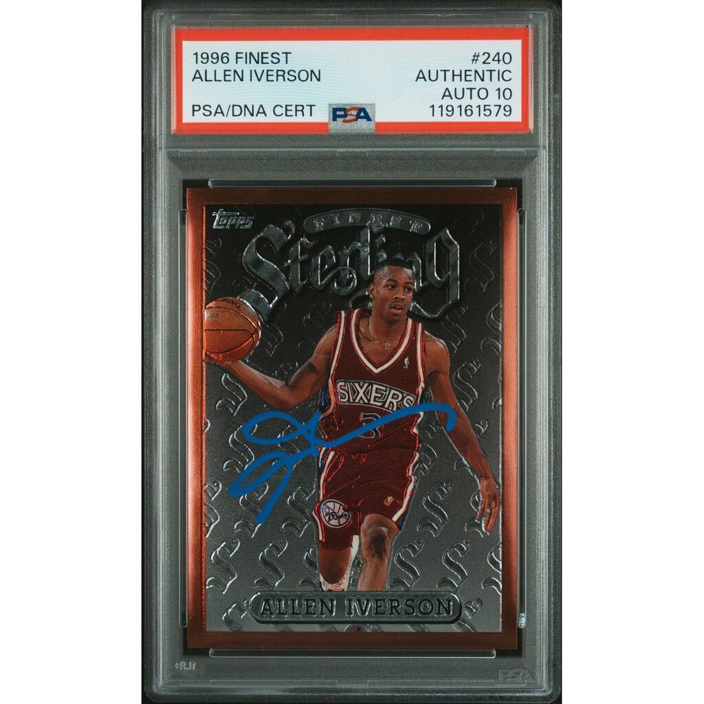 Allen Iverson 1996 Topps Finest Signed Basketball Rookie Card #240 Auto Graded PSA 10 Cert # 119161579 - 8' x 11'