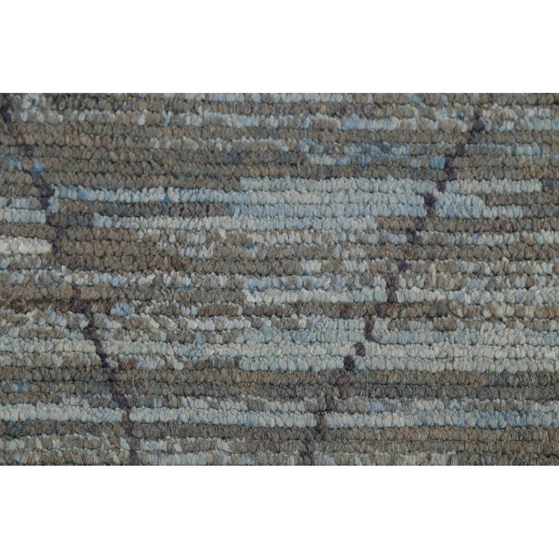 All-Over Trellis Striped Moroccan Area Rug Handmade Wool Carpet - 8'3"x 11'4"