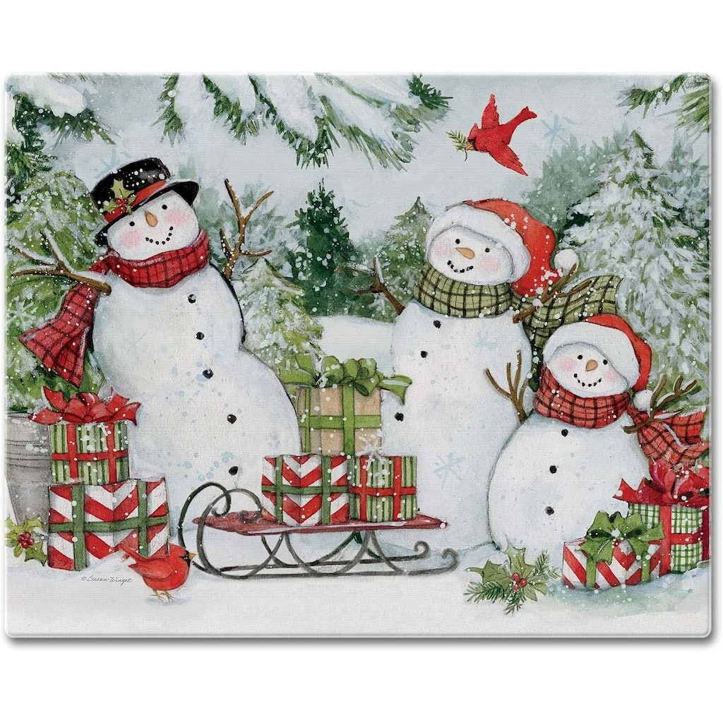 CounterArt Snowman's Farmhouse 3mm Heat Tolerant Tempered Glass Cutting Board 15" x 12" Made in the USA Dishwasher Safe