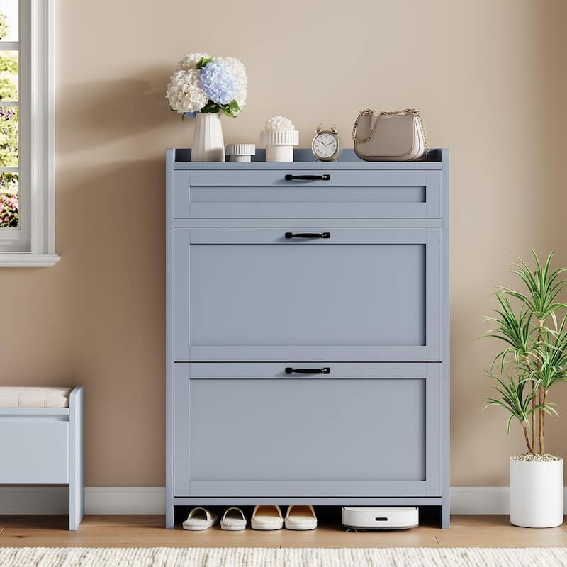 Freestanding Shoe Storage Cabinet Organizer with 2 Flip Drawers for Entryway Hallway Living Room - Blue