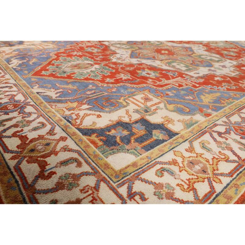Geometric Heriz Serapi Oriental Area Rug Handmade Wool Carpet - 8'9" X 11'7"