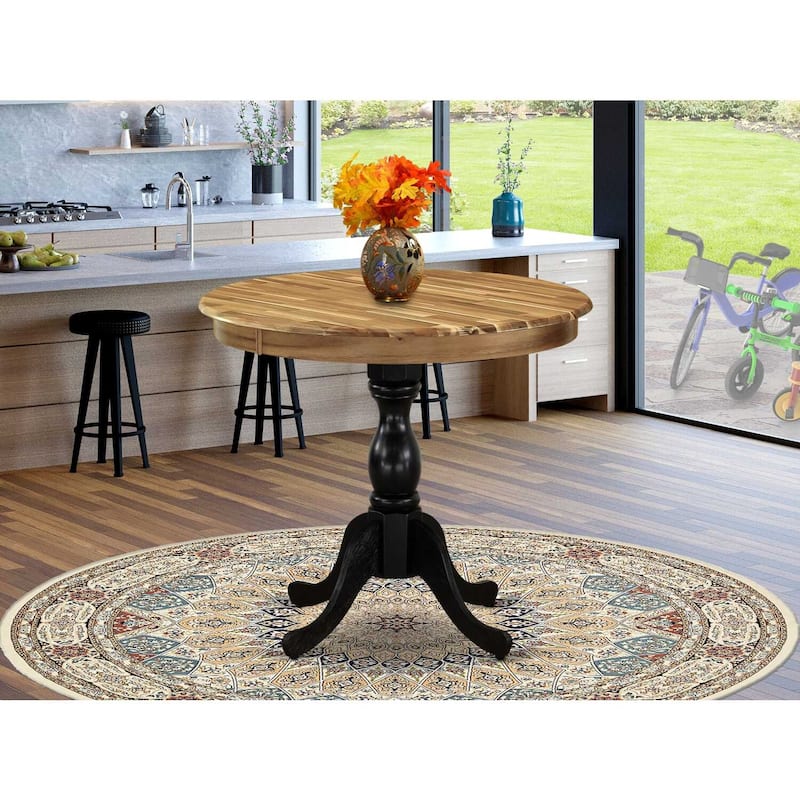 Round Dining Table 36 Inch Pedestal Table Kitchen Table for 4 Natural Wood & Black Base