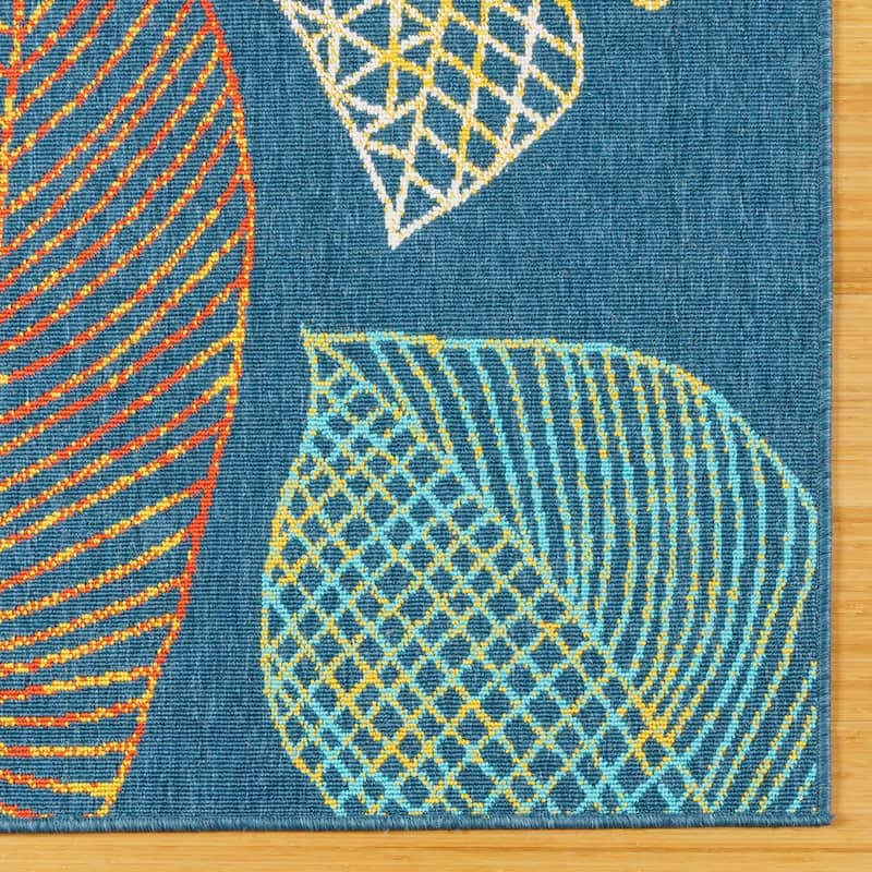 Gertmenian Jona Ananda Tropical Botanical Leaf Teal Multi-Color Indoor/ Outdoor Flatweave Area Rug