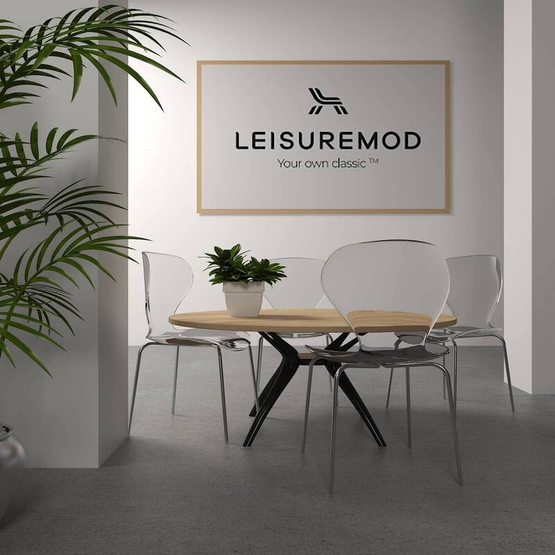 Oyster Modern Stackable Plastic Dining Chair with Curved Backrest and Accent Chrome Legs for Kitchen or Café Use Set of 2