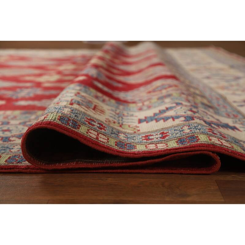 Hand Knotted Oriental 100% Wool Carpet Traditional Geometric Red Kazak Area Rug - 12' 10'' X 9' 6''