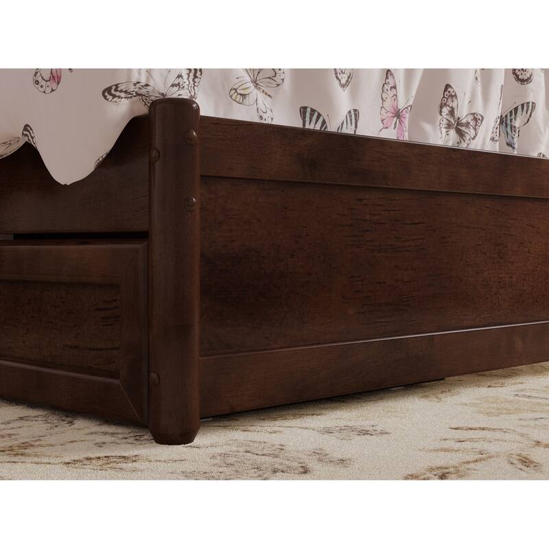 Twin Bed with Trundle, Panel Footboard, Hardwood Frame - Walnut Finish