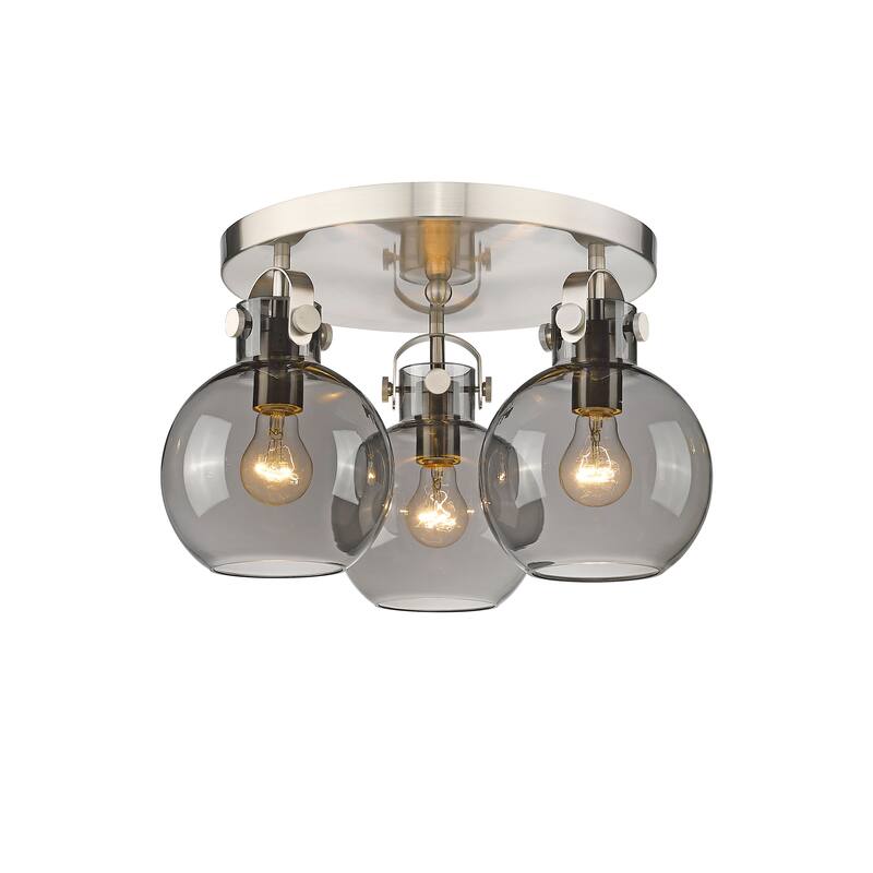 Innovations Lighting Newton Sphere - 3 Light 7" Flush Mount - Satin Nickel/Light Smoke