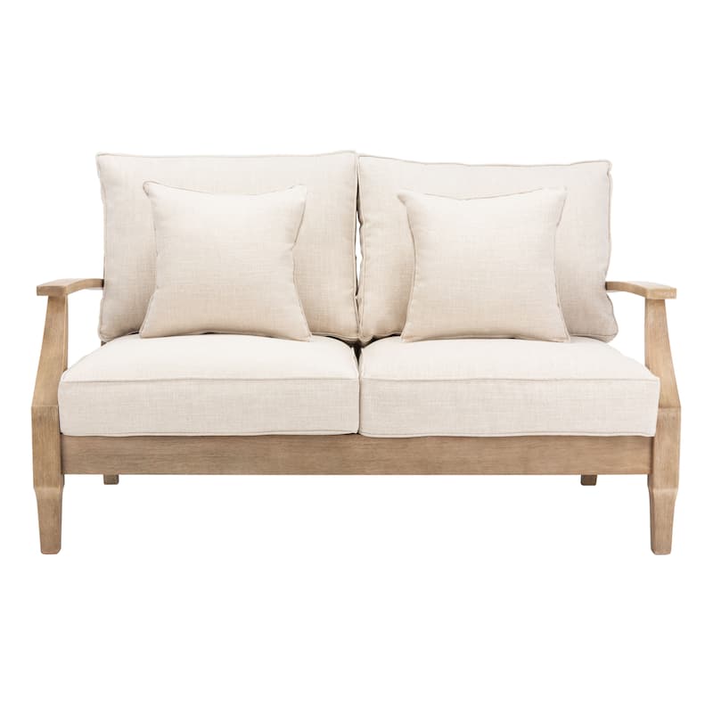 SAFAVIEH Couture Martinique Wood Patio Loveseat - 56"W x 35"D x 32"H - Natural/Beige