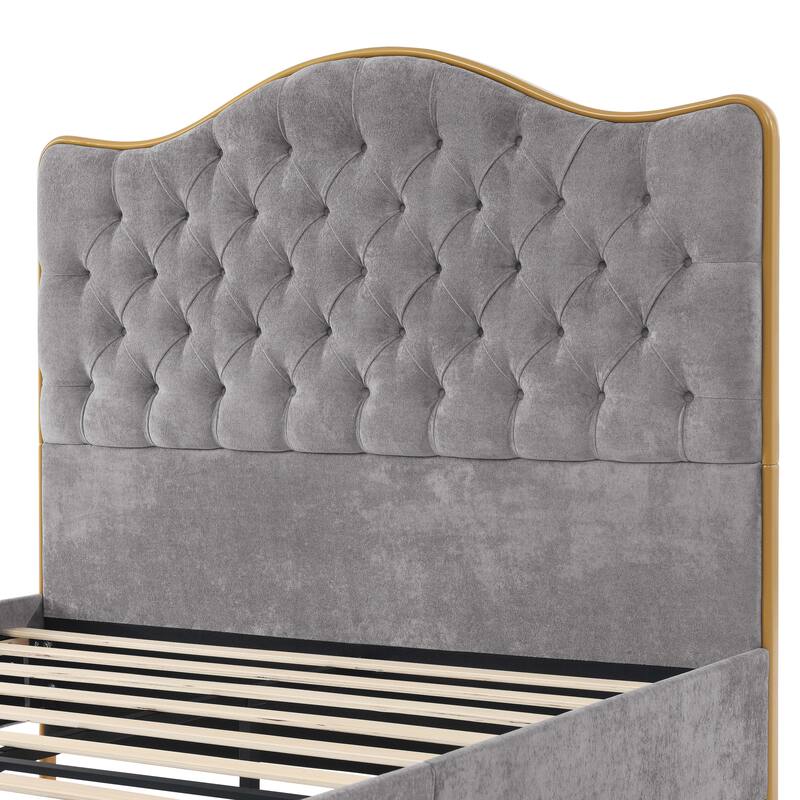 Tufted Upholstered Queen Bed Frame with Curved Headboard